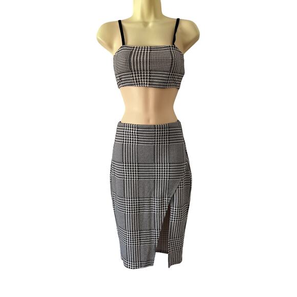 Better Be 2 Piece Dress Black White Plaid Check Crop Bodycon Size Small Sexy - Picture 1 of 10